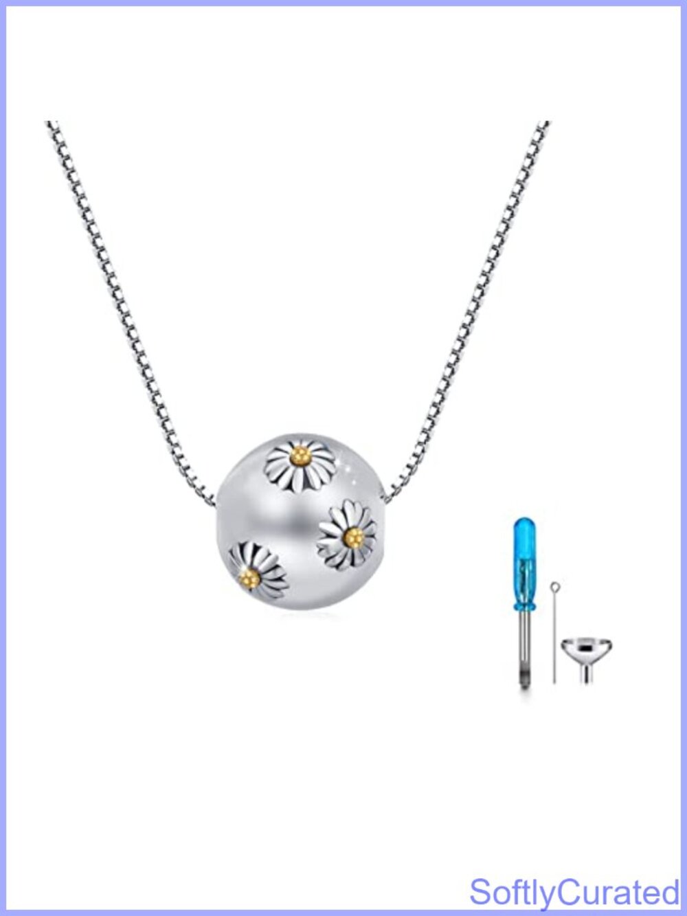S925 Sterling Silver Daisy Urn Necklace Memorial Ash Holder